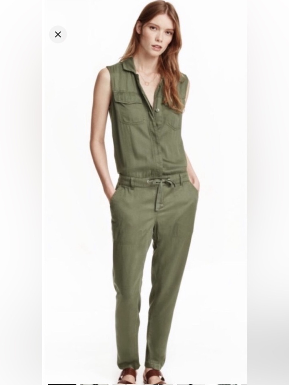 H&M Utility Olive Green Sleeveless Jumpsuit, Size 2